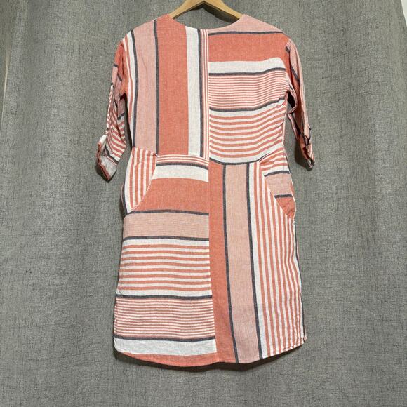 Soft Surroundings Dress Women XS Orange Cream Linen Oversized Lagenlook Boho - Picture 2 of 8